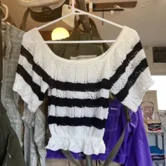 GRLオフショルダー半袖ニットトップス