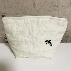 水族館　須磨シーワールド　シャチ　刺繍　キルティング　ポーチ　白