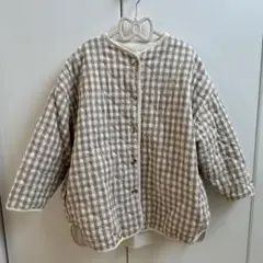 韓国子供服　チェック柄キルティングジャケット　L