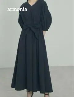 【アルモニア】ネイビー ロングワンピース ５分袖
