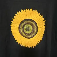 【古着】ひまわりプリント 長袖Tシャツ 黒　タグなし