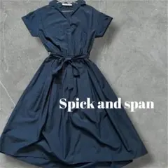 Spick and Span M ネイビーシャツワンピース 半袖 ロング　リボン