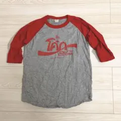 五分袖Tシャツ　M グレー　赤　カットソー　レッド