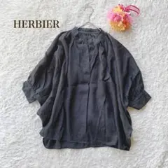 HERBIER【F】 ダークグレー 五分袖トップス スキッパー　カジュアル