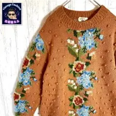 【ブルーベリーファーム】ニット 刺繍 花柄 プルオーバー アースカラー