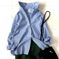 美品 フィナモレ ストライプブルーシャツ 40