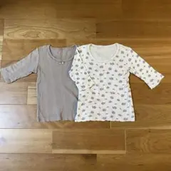 ブラウン・花柄シャツ肌着2枚セット　七分袖　80センチ