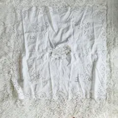 25ss 新品タグ付き ビアズリー 白 パネル刺繍リネンポンチョ 麻100%