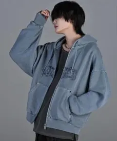ADRER ヘビーウェイトロゴセミショートヴィンテージダブルジップパーカー XS