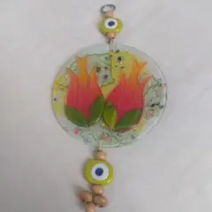 ガラス製 赤い花の装飾品