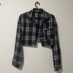 ショート丈 チェック柄ボタンシャツ