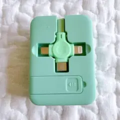 3in1 充電ケーブル 巻き取り式 Micro+iOS+Type-Cグリーン