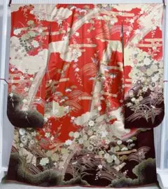 厳選◆最高級品◆振袖◆正絹◆金駒刺繍◆パールトーン◆赤地◆裄69.5丈168
