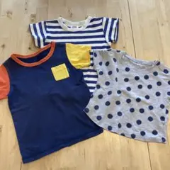 ネイビーTシャツ3枚セット　90 100 ドット　ボーダー　切り替えT 無印