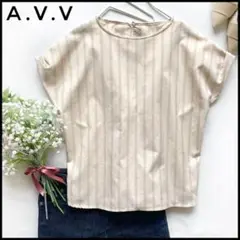 a.v.v アーヴェヴェ　ストライプ柄　フレンチスリーブ　トップス　ブラウス