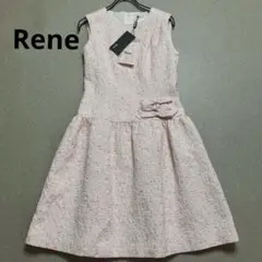 新品 Rene ルネ ジャガード リボンブローチ付き ワンピース ピンク ルネ