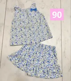 花柄　セットアップ　西松屋　90 青　ブルー　上下セット　可愛い　タンクトップ