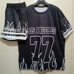 LOSANGELES77新品未使用上下セットアップショートパンツTシャツ黒XXL