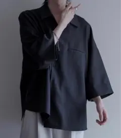 cussil クシルTRストレッチルーズシルエット2wayオープンカラーシャツ