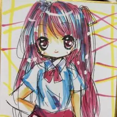 新作。手描きイラスト。小色紙。女の子