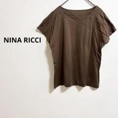 b521【NINA RICCI】コットン製スクエアネックフレンチ袖ロゴ入Tシャツ