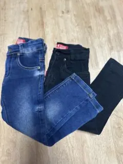 キッズ パンツ 2本セット デニム＆ブラック 110cm