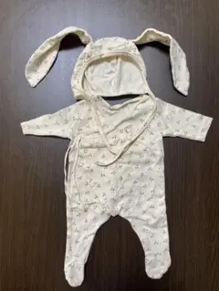 monbebe 新生児　ロンパース　うさぎ帽子付　モンベベ　0歳　ニューボーン