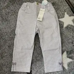 新品　anyFAM紫のチェック柄ひんやりしろくまパンツ 130cm