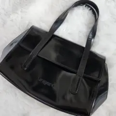 ungaro ウンガロ バッグ エナメル ブラック 黒 ハンド バッグ ロゴ