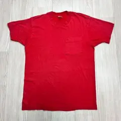 80s 90s ヴィンテージTシャツ レッド 無地 ポケット