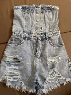 デニムショートオールインワン ライトブルー