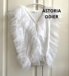 ASTORIA ODIER チュールフリルニットプルオーバー パールボタン