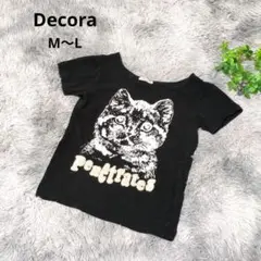 Decora 猫プリント Tシャツ 【M〜L】 ブラック レディース コットン