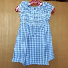 ✾ギンガムチェック フレンチ袖 ワンピース 飾りレース 120 美品