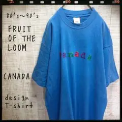80's～ フルーツオブザルーム プリントＴシャツ 青 半袖 古着 4363