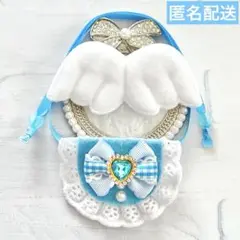 モンぬい ぬい用 羽 フリルチェックリボン スタイ 水色 よだれかけ いつぬい