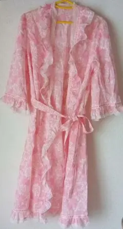 Clavencion　ピンク色花柄フランス製フリル付ネグリジェ　XL（LL）◆◆