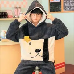 パジャマ 着ぐるみ 部屋着 モコモコ ふわふわ メンズ ウエア 黒 L ~LL