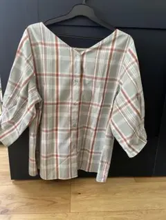 【美品】チェック柄　五分袖シャツ