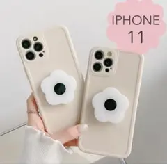 【特価☆早い者勝ち❗️iPhone11 アイボリー　グリップ付　フラワー
