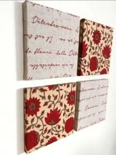 ❀.* 紅花＆英字 ファブリックパネル 12×12㎝ 4枚セット ❀.*