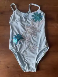 水色 花刺繍 レオタード 110