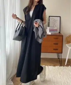 GeeRA ノースリーブワンピース　M ブラック　リネン混