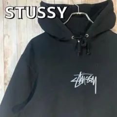 STUSSY ステューシー パーカー ブラック 刺繍 M フード 刺繍ロゴ