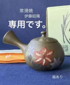 常滑焼 伊藤 昭陽作 幸山刀 朱泥彩色水引草 彫り 急須 茶器 煎茶道具