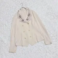 【ピノーレ】ジャケット 花柄刺繍 ダブルボタン レトロ 薄手 ヴィンテージ