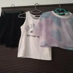 150　女児　短パン　タンクトップ　メッシュ半袖上着　3点セット