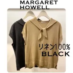 美品【マーガレットハウエル】麻＆絹　セーラーカラーフレンチスリーブニット　黒　Ｍ