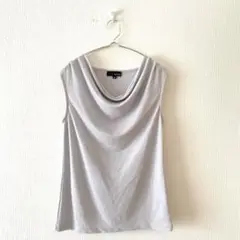 ☆【N.Y.OU】タンクトップ ドレープカラー ノースリーブ 無地 シンプル M