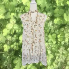 森ガール フェアリーグランジ ストール付き花柄シフォンノースリーブチュニック